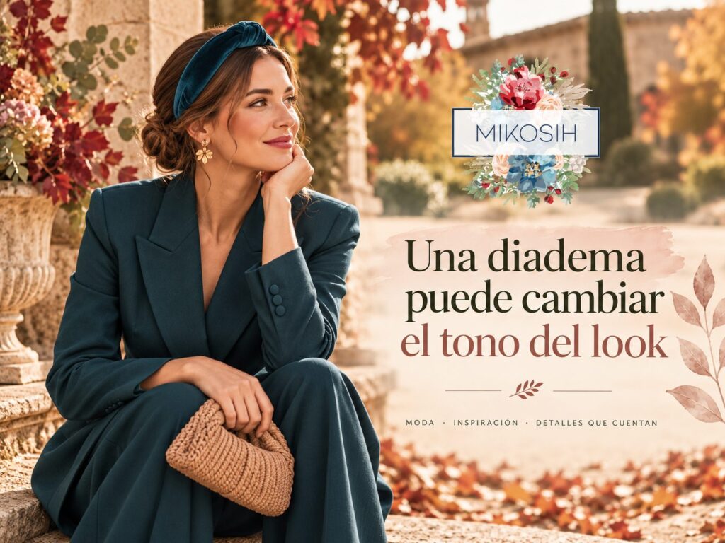 Invitada con traje azul petróleo y diadema de terciopelo Mikosih